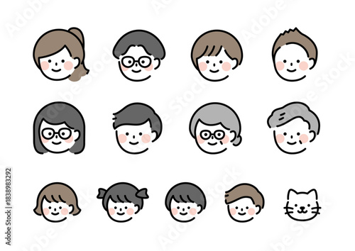 人物表情　老若男女　シンプルイラスト