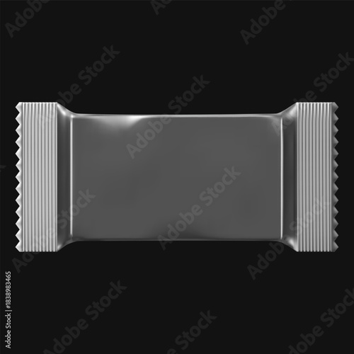 Realistic candy foil package mockup, vector product wrapper blank, candy, chocolate bar, wafer sachet plastic container