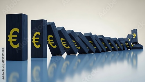 Domino effect of the Euro currency, financial crisis concept