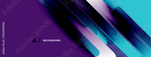 Abstract geometric design. Purple, blue gradients create dynamic lines, shapes. Modern aesthetic suitable for backgrounds, presentations.