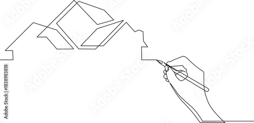 Architect's hand drawing continuous line abstract houses urban design plan Vector