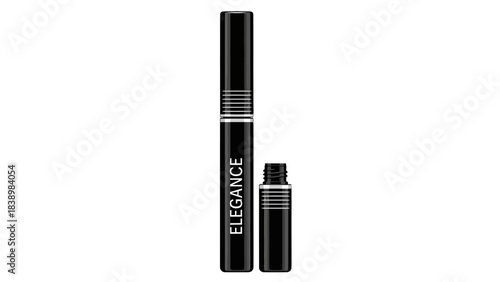 Black cosmetic tube labeled ELEGANCE with cap removed