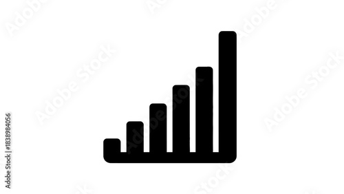 Black fivebar ascending signal strength indicator icon on a white background