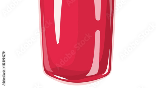 Bottom of a glossy curved red liquidfilled glass against white