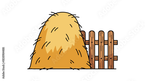 Cartoon drawing of a haystack next to a wooden picket fence