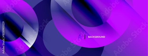 Abstract purple design features overlapping circles, creating dynamic visual effect. Gradient shades enhance depth, modern aesthetic.