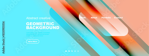 Abstract design features vibrant colors, geometric shapes, text elements. Modern aesthetic suitable for website header or banner.