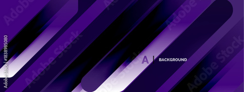 Abstract purple background features layered diagonal stripes. Gradient shades create depth, modern aesthetic. Minimalist design, sleek presentation.