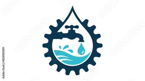 Water plumbing gear droplet logo design