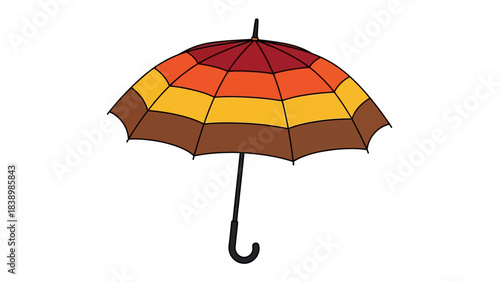 Cartoon illustration of an open umbrella with brown yellow and red horizontal stripes