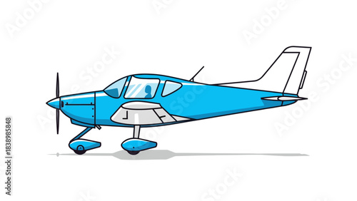 Cartoon illustration of a small blue singleengine aircraft with tricycle landing gear