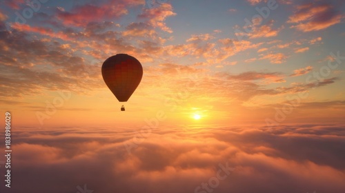 Wallpaper Mural Hot air balloon floats high in the sky at sunset over clouds Torontodigital.ca