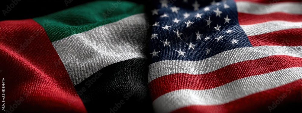 Fototapeta premium Flags of the United States and Kuwait displayed together, symbolizing friendship and cooperation between the two nations
