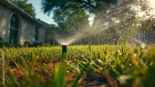 Fototapeta Naklejka Na Ścianę i Meble -  the sprinkler spraying water on the lawn
