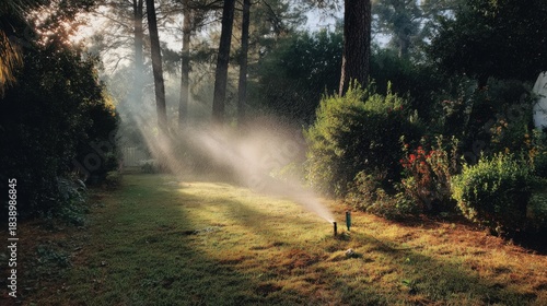 Fototapeta Naklejka Na Ścianę i Meble -  the sprinkler spraying water on the lawn
