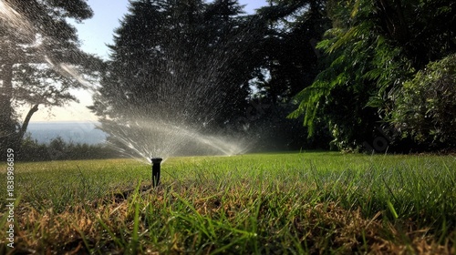 Fototapeta Naklejka Na Ścianę i Meble -  the sprinkler spraying water on the lawn
