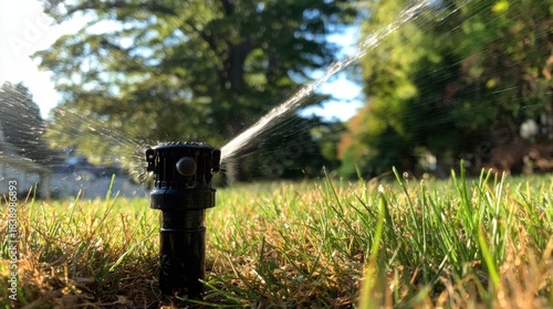 Fototapeta Naklejka Na Ścianę i Meble -  the sprinkler spraying water on the lawn
