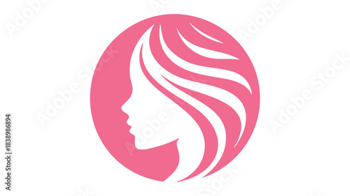 Elegant woman profile pink hair logo