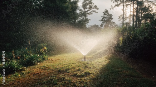 Fototapeta Naklejka Na Ścianę i Meble -  the sprinkler spraying water on the lawn
