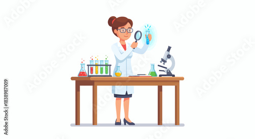 Female Scientist Working in Laboratory Illustration