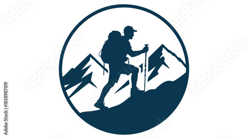 Hiker ascending mountain silhouette