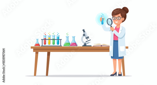 Female Scientist Working in Laboratory Illustration