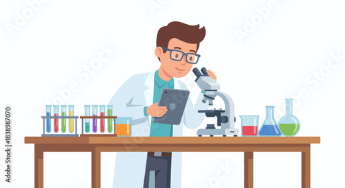 Scientist Working in Laboratory Illustration