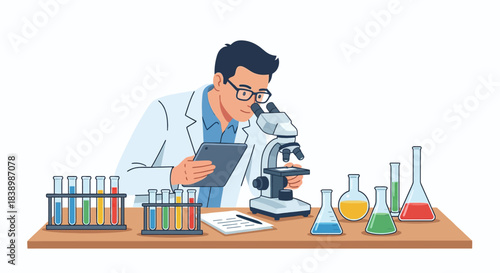 Scientist Working in Laboratory Illustration