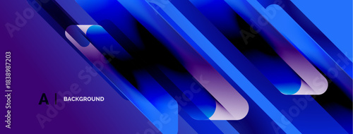 Abstract blue lines create dynamic, flowing pattern. Gradient shades suggest depth, modern aesthetic. Minimalist design, vibrant colors.