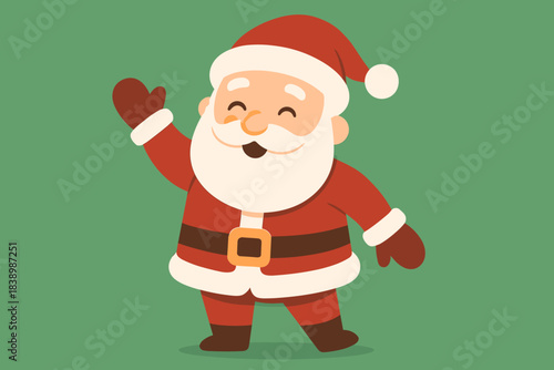 A humorous elderly gentleman in winter attire, depicted in a flat illustration style, featuring a comical Santa Claus against a green backdrop, embodying a Christmas and New Year theme