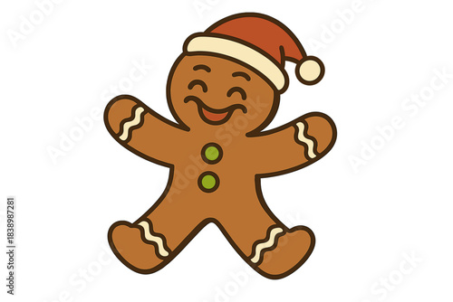 A cartoon, groovy gingerbread man for Christmas, depicted as an isolated vector holiday pastry figure, freshly baked, cheerful, delightful, and traditionally homemade, perfect for festive greetings