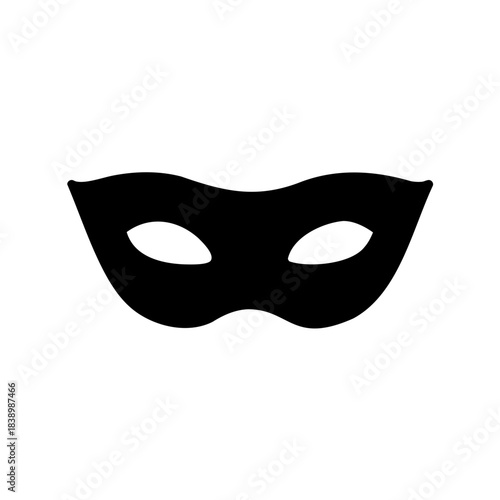 Black masquerade mask with eye openings, on a white background for disguise