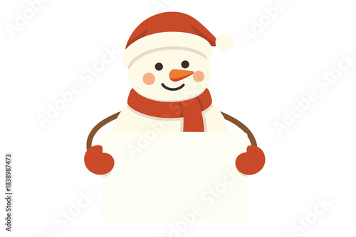 A Christmas backdrop featuring a 3D snowman holding a whiteboard, a blank winter holiday banner template, a Happy New Year greeting card mockup, and a humorous festive character