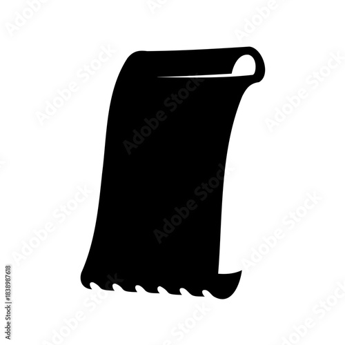 A stylized black silhouette illustration of an ancient parchment scroll document