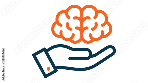 Hand holding brain icon concept care