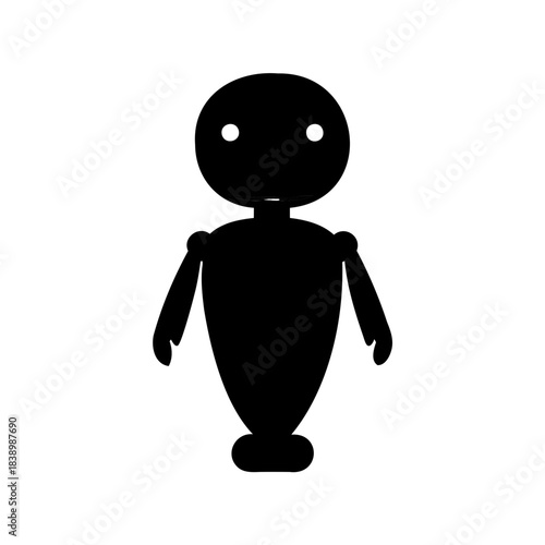Silhouette of a simple robot character with a spherical head and body
