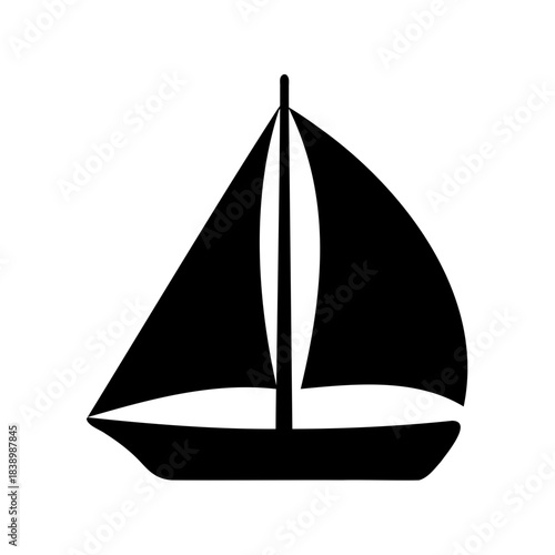 Simple black silhouette of a sailboat with sails on white background