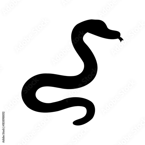 Simple black silhouette of a snake with tongue sticking out and coiled body