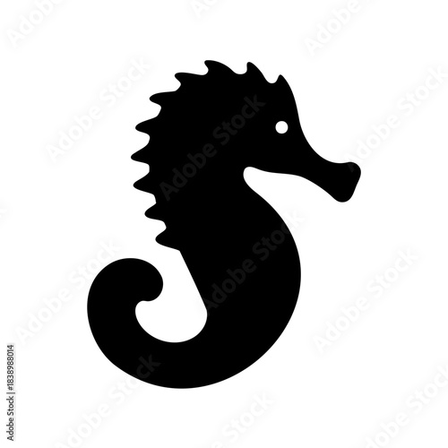 A black seahorse silhouette swimming gracefully in an artistic representation