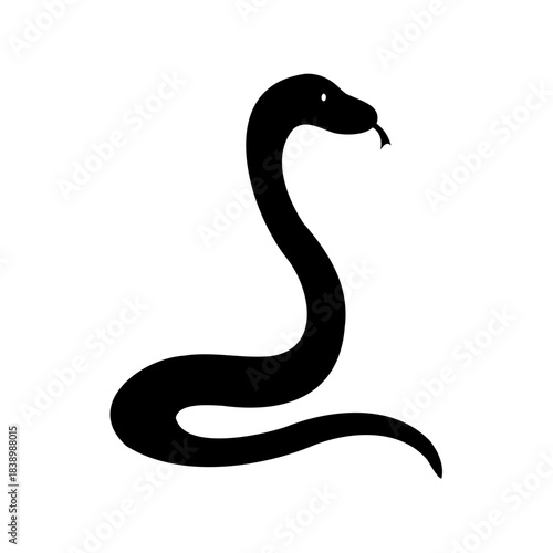 Black snake silhouette with a flickering tongue on a white background