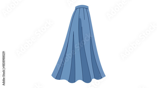 Flat illustration of a long pleated blue skirt with a wavy hemline
