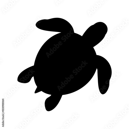 Isolated silhouette of a sea turtle swimming on a white background