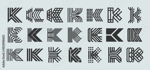 Geometric digital flat line letter K logo set