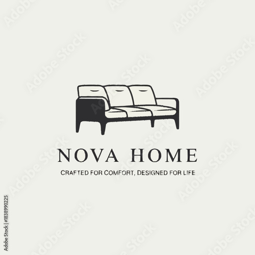 Elegant Nova Home Sofa Logo Design with Modern Furniture Illustration.