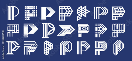 Futuristic technology line letter P logo set