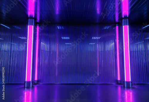 Futuristic Corridor with Neon Pink and Purple Lights