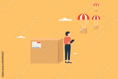 dropshipping delivery checking, open e-commerce website store and let supplier ship product directly to customer concept, Businesswoman track packages sent from drop shipping businesses