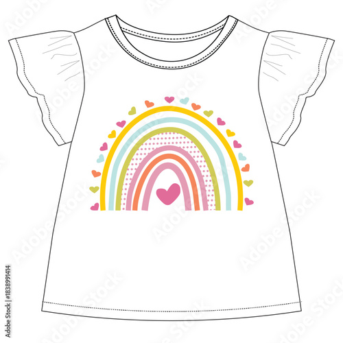girls top with rainbow print illustrations