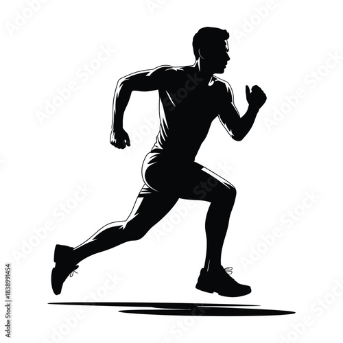 Running man silhouette, dynamic athlete in motion, fitness and sport activity, healthy lifestyle and physical exercise, training or race concept