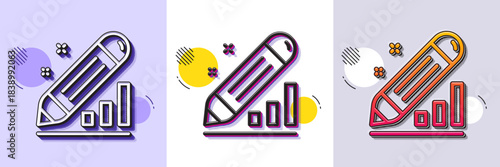 Edit statistics line icon. Halftone dotted pattern. Gradient icon with grain shadow. Pencil chart sign. Seo management symbol. Line edit statistics icon. Various designs. Vector